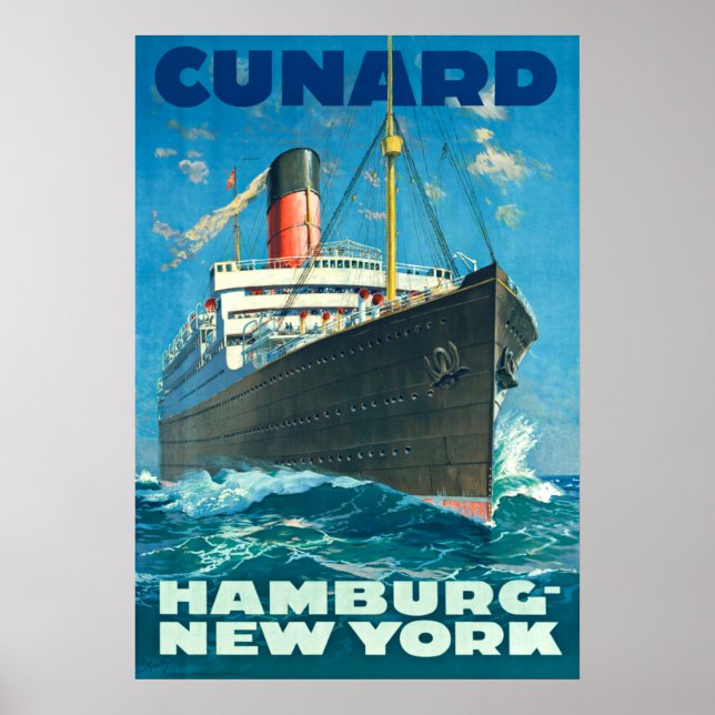 Póster Poster DE CUNARD OCEAN LINER HAMBURG NEW YORK (Frente)