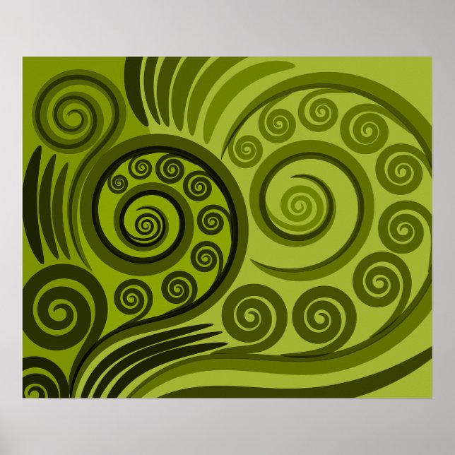 Póster Poster de Curls Green Fern-Frond Modern (Frente)