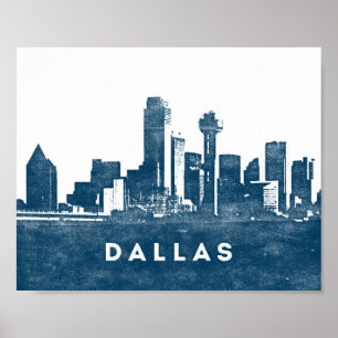 Póster Poster de Dallas City Skyline Print Texas