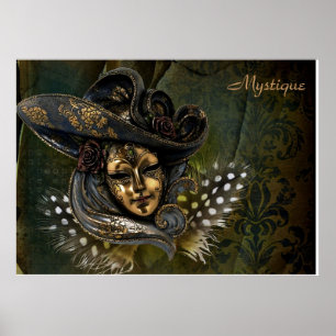 Póster Poster de Damasco Verde-Máscara de Carnaval