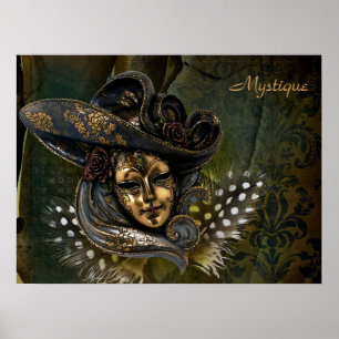 Póster Poster de Damasco Verde-Máscara de Carnaval