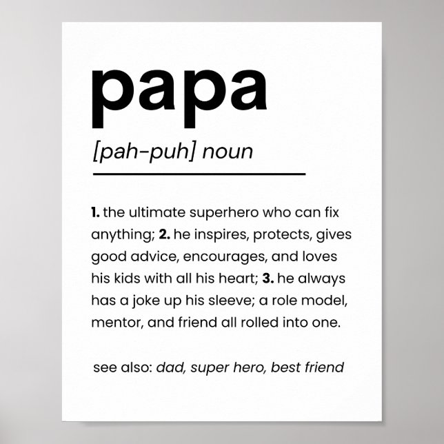 Póster Poster de definición de papá, regalo para papá, Dí (Frente)