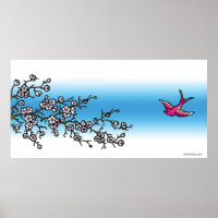 Poster de deglución rosa y de flores de cerezo