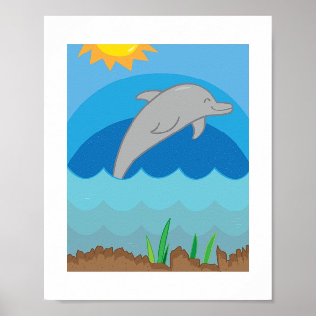 Póster Poster de delfines coloridos para habitación infan (Frente)