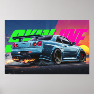 Póster Poster de deriva de neón Skyline R34
