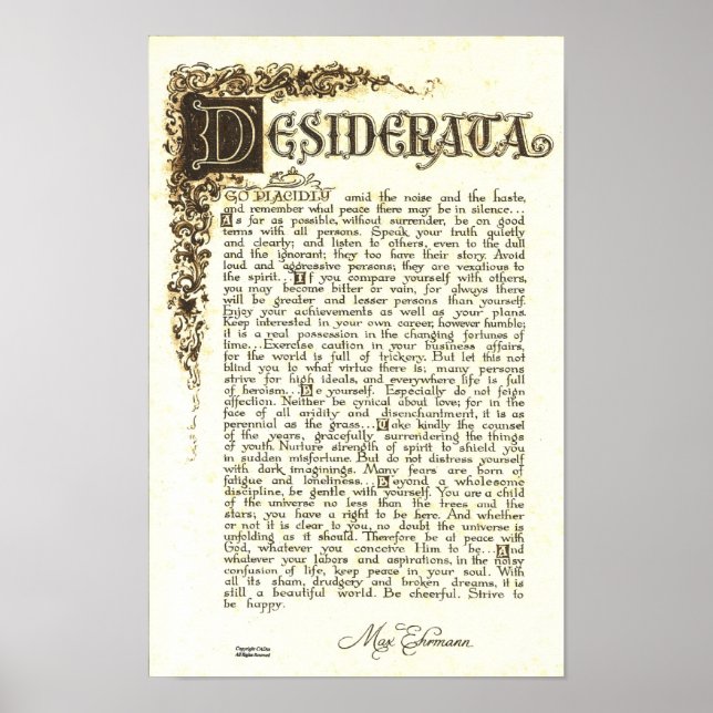 Póster POSTER de DESIDERATA por Max Ehrmann - Desplazamie (Frente)