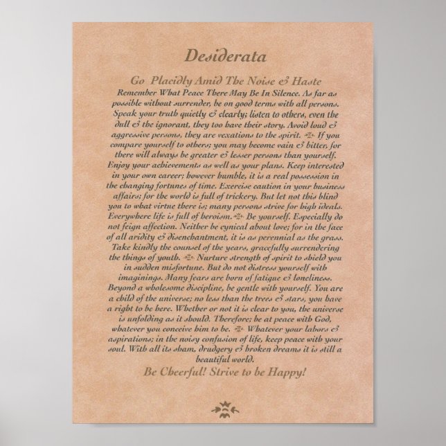 Póster POSTER de DESIDERATA sobre cuero curtido (Frente)