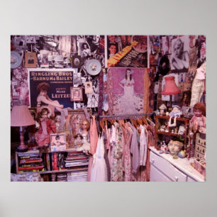 Póster Poster de desorden de dormitorio rosado