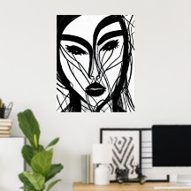 Poster de dibujo abstracto en blanco y negro