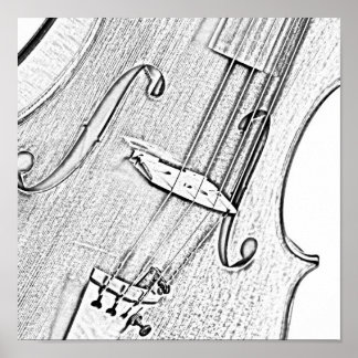 Póster Poster de dibujo con tinta de violín o viola