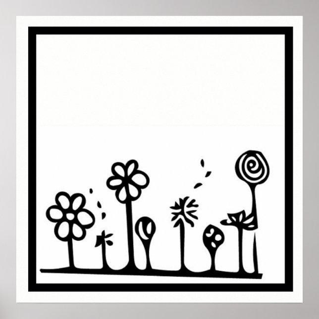 Póster Poster de dibujo de flores blancas y negras (Frente)