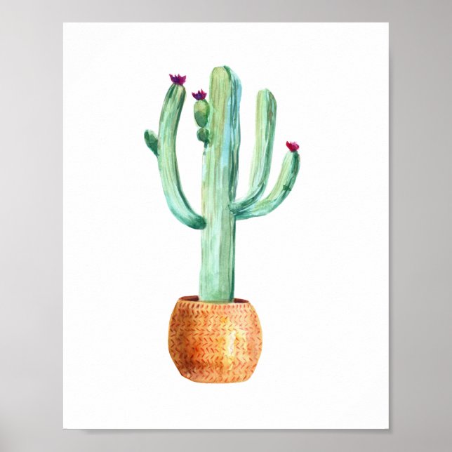 Póster Poster de dibujo de la acuarela del cactus del des (Frente)