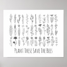 Poster De Dibujo De Tintas De Flores Y Hierbas