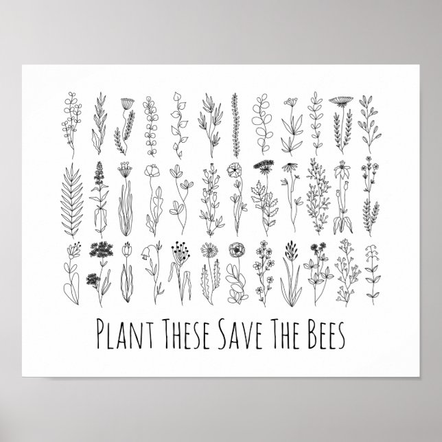 Póster Poster De Dibujo De Tintas De Flores Y Hierbas (Frente)