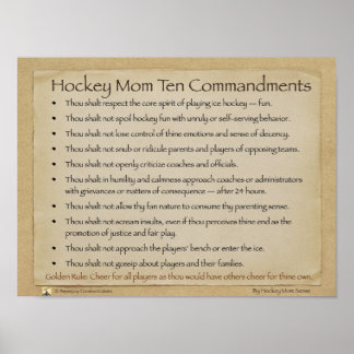 Póster Poster de diez mandamientos de hockey para mamá
