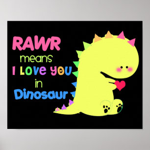 Póster POSTER DE dinosaurio SUPER CUTE RAWR NEGRO pequeño