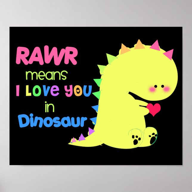 Póster POSTER DE dinosaurio SUPER CUTE RAWR NEGRO pequeño (Frente)