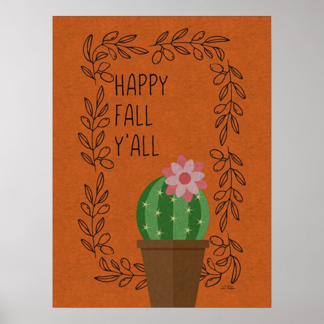 Póster Poster de Diseño de Cactus Happy Fall Y'All (Frente)