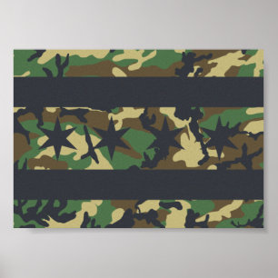 Póster Poster de diseño de camo con bandera de Chicago
