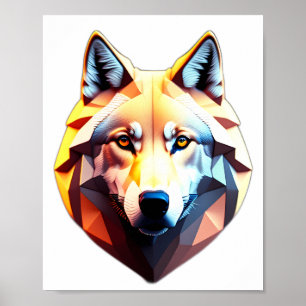 Póster Poster de diseño de cara de lobo de pozo bajo