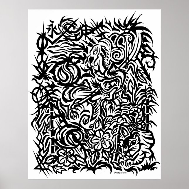 Póster Poster de diseño de tatuajes tribales orientales (Frente)