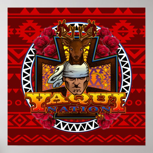 Póster Poster de diseño de Yaqui Deer Dancer en rojo (Frente)