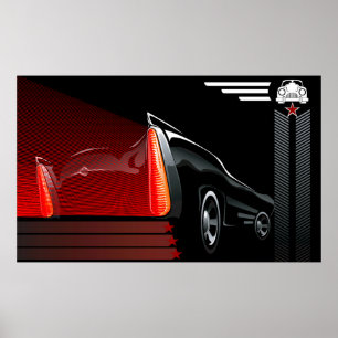 Póster Poster de diseño retro de coche clásico - negro y 