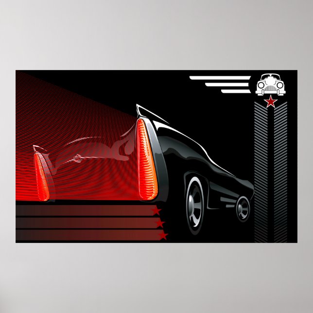 Póster Poster de diseño retro de coche clásico - negro y  (Frente)