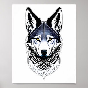 Póster Poster de diseño tribal Wolf Face