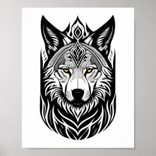 Póster Poster de diseño tribal Wolf Face