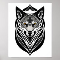 Poster de diseño tribal Wolf Face