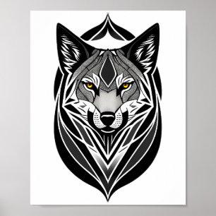 Póster Poster de diseño tribal Wolf Face