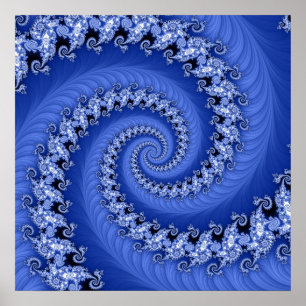 Póster Poster de doble espiral azul fractal