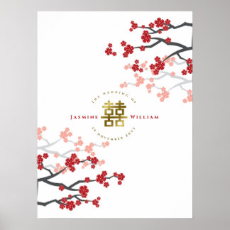 Póster Poster de doble felicidad de oro de flores de cere