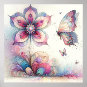 Póster Poster de dormitorio de mariposa caprichosa