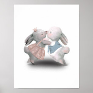 Póster Poster De Dos Conejos Azufitos Y Rosa