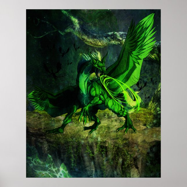Póster poster de dragón verde (Frente)