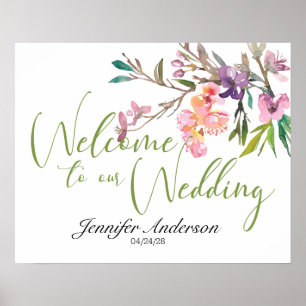 Póster Poster de ducha de novia con flores de cerezo rosa