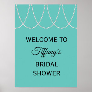 Póster Poster de ducha de novia turquesa y perlas