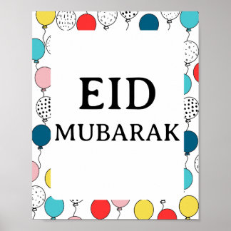 Póster Poster de Eid Mubarak, colorido fondo de globos