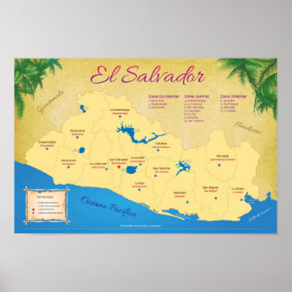 Póster Poster de El Salvador, Departamentos