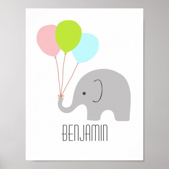 Póster Poster de Elephant Baby Nursery personalizado (Frente)