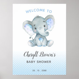 Póster Poster de Elephant Baby Shower Welcome Sign Blue B