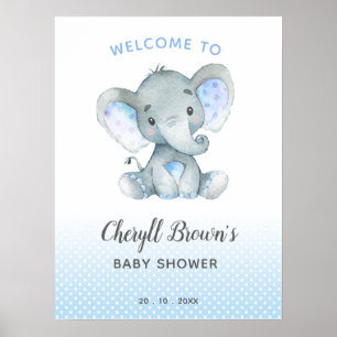 Póster Poster de Elephant Baby Shower Welcome Sign Blue B