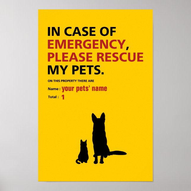 Póster Poster de emergencia (perro y gato) (Frente)