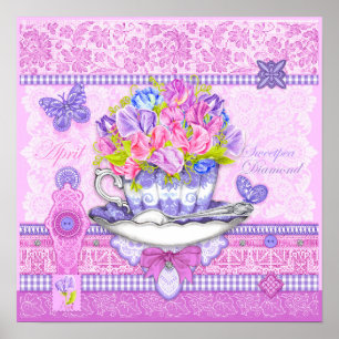Póster Poster de Enseñanza de April Flower and Gem April