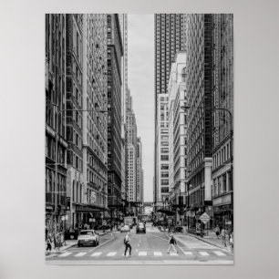 Póster Poster de escala de grises de Chicago Madison Stre