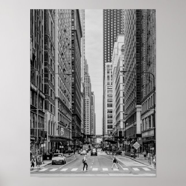 Póster Poster de escala de grises de Chicago Madison Stre (Frente)