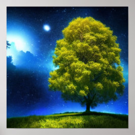 Póster Poster de escape espacial en árbol solitario