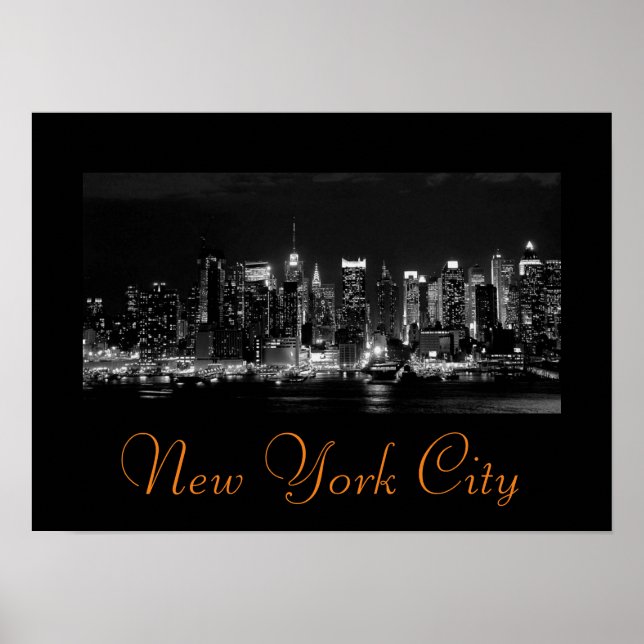 Póster Poster de escritura de Nueva York Black White Vint (Frente)